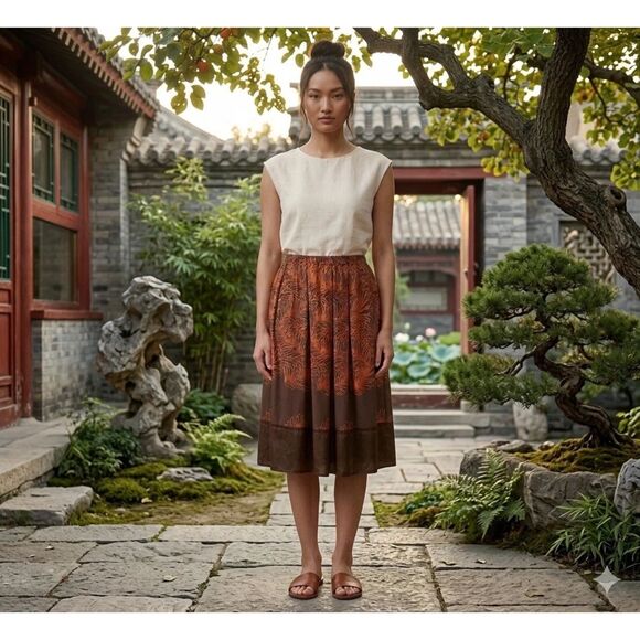 J. Jill Dresses & Skirts - J. Jill Midi Skirt Womens 4 Silk Brown Floral Accordion Feminine Timeless Fairy